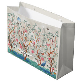 Bolsa De Regalo Grande Papel pintado de chinoiserie con garza y árboles e