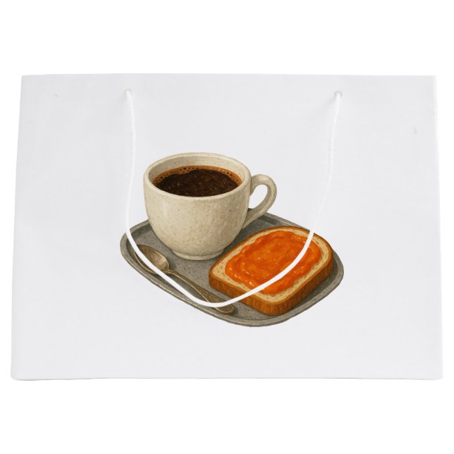 Bolsa De Regalo Grande Paper bag with an image of coffee and a sandwich (Anverso)