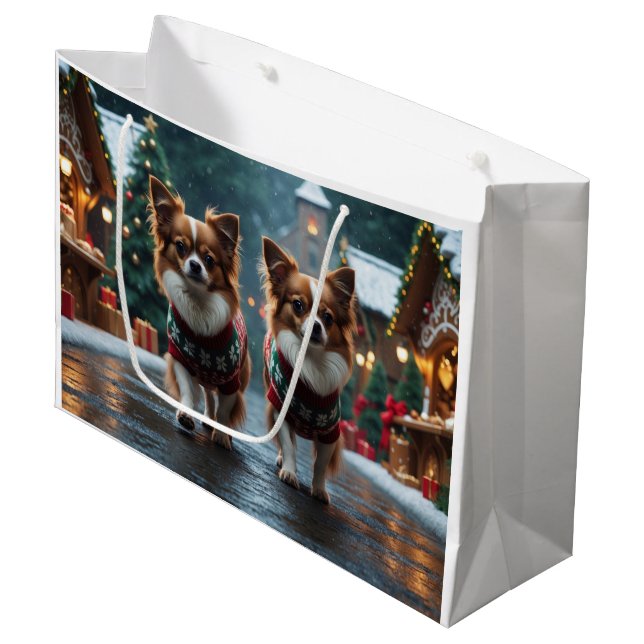 Bolsa De Regalo Grande Papillon Dogs Christmas Snow Holiday (Angulo Anverso)