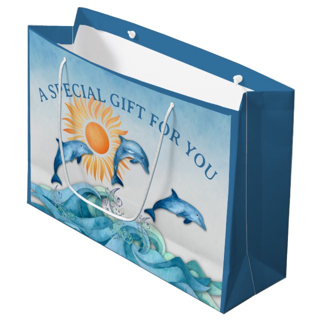 Bolsa de regalo grande para delfines personalizada (Angulo Anverso)