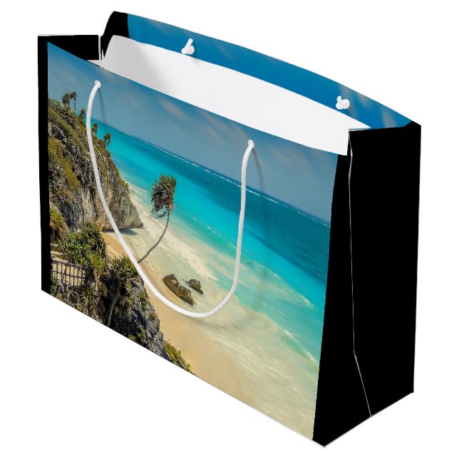 Bolsa De Regalo Grande Paraíso de playa tropical con palmeras (Angulo reverso)