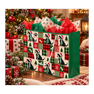 Bolsa De Regalo Grande Parche de Navidad con tema de perro Labrador Retri
