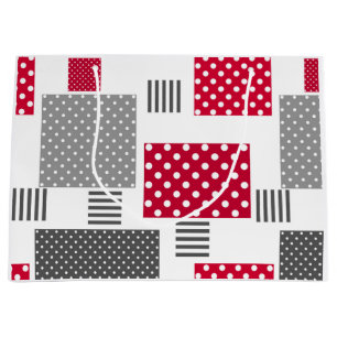 Bolsa De Regalo Grande parche gris rojo de lunares sobre fondo blanco