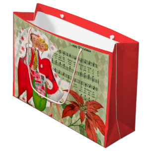 Bolsa De Regalo Grande Pareja feliz de Navidad retro de los 50