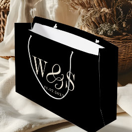 Bolsa De Regalo Grande Parejas de novios con inicial negra elegante