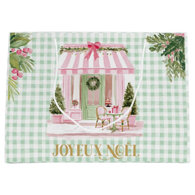 Bolsa De Regalo Grande Paris Café & Green Gingham Joyeux Noël (Anverso)