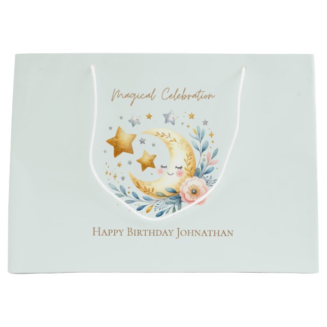 Bolsa De Regalo Grande Pastel Blue Cute Moon 1er cumpleaños (Anverso)