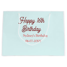 Bolsa De Regalo Grande Pastel blue red happy 16th birthday name date eleg