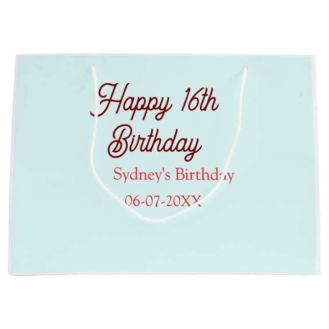 Bolsa De Regalo Grande Pastel blue red happy 16th birthday name date eleg (Anverso)