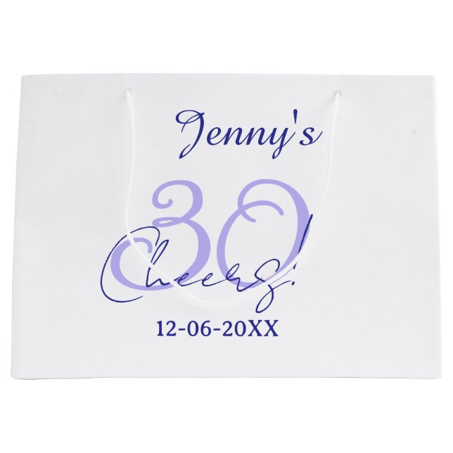 Bolsa De Regalo Grande Pastel cheers 30th birthday purple elegant name da (Anverso)