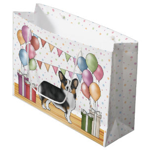 Bolsa De Regalo Grande Pastel de Cumpleaños de Perro Corgi Pembroke Trico