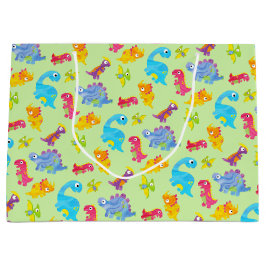 Bolsa De Regalo Grande Pastel de luz suave verde bebé dinosaurio cumpleañ