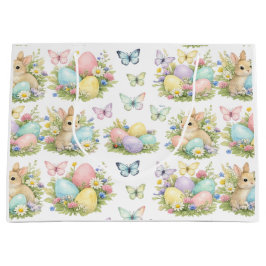 Bolsa De Regalo Grande Pastel Easter Eggs & Bunnies Flowers & Butterflies