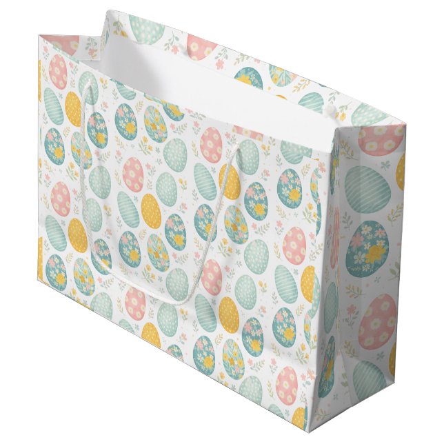 Bolsa De Regalo Grande Pastel Easter Eggs Floral Pattern - Cute Spring  (Angulo Anverso)
