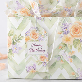 Bolsa De Regalo Grande Pastel Floral Melocotón Lavanda Salvia Chevron Cum