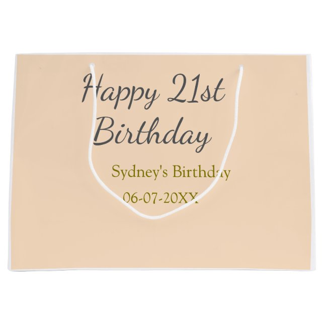 Bolsa De Regalo Grande Pastel orange gray happy 21st birthday name date (Anverso)