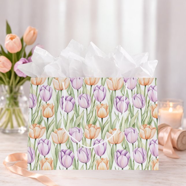 Bolsa De Regalo Grande Pastel Peach Purple Tulips Spring Floral Gift Bag (Subido por el creador)