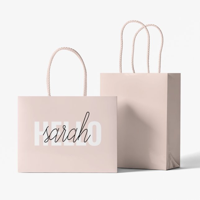 Bolsa De Regalo Grande Pastel Pink Hello Y You Name Moderno (Subido por el creador)