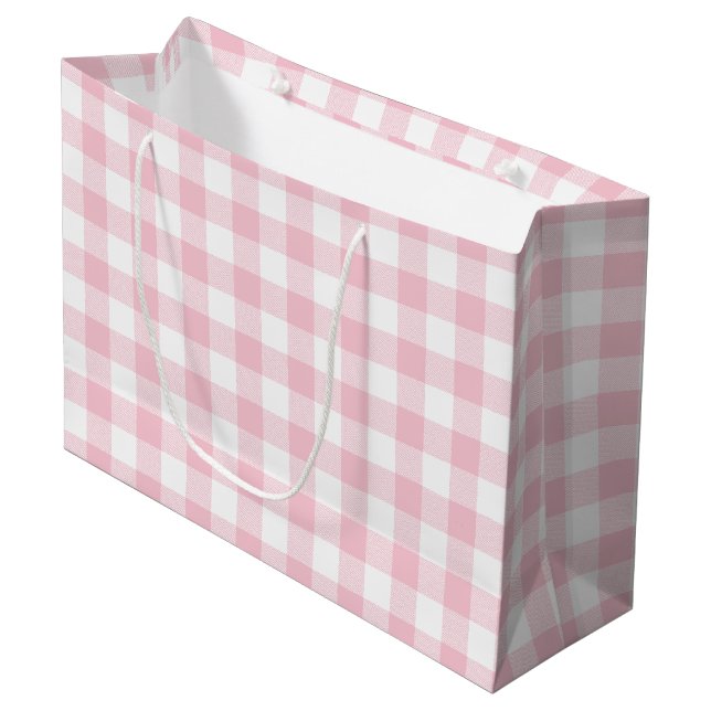 Bolsa De Regalo Grande Pastel Rosa Cuadro de Gingham (Angulo Anverso)