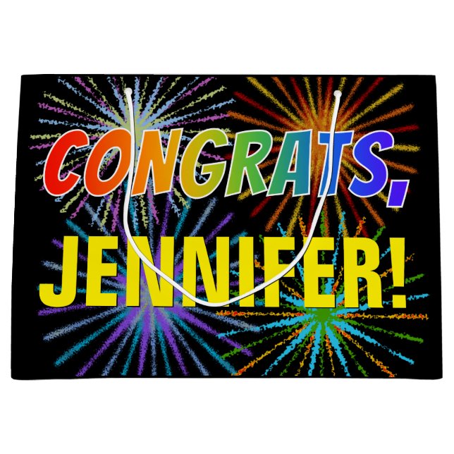 Bolsa De Regalo Grande Patrón arcoiris "CONGRAMAS", nombre personalizado, (Anverso)