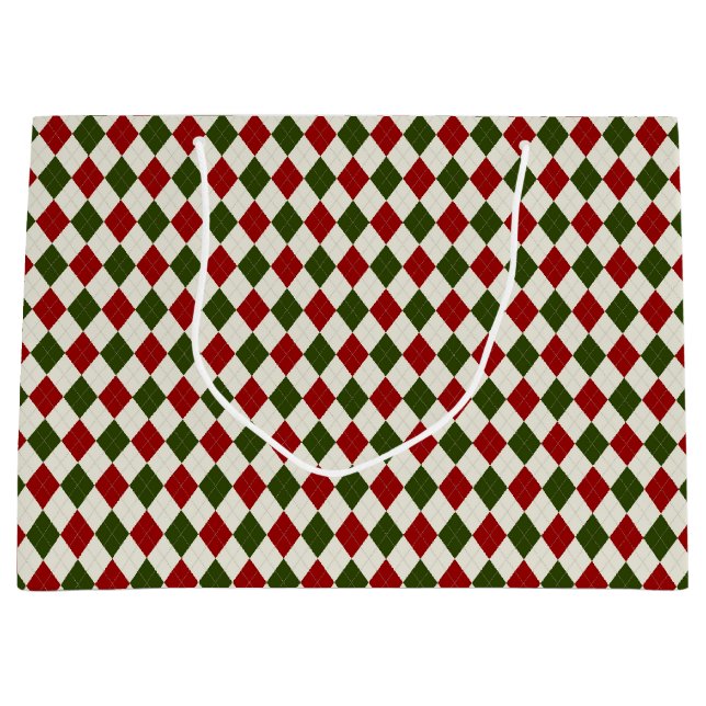 Bolsa De Regalo Grande Patrón Argyle de Navidades clásicos (Anverso)