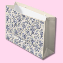 Bolsa De Regalo Grande Patrón azul de Toile de Jouy de campo francés 