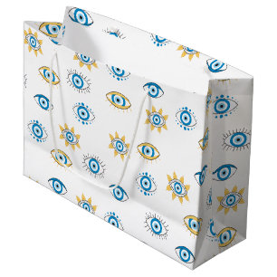 Bolsa De Regalo Grande Patrón azul, oro y blanco de Mati de ojos griegos