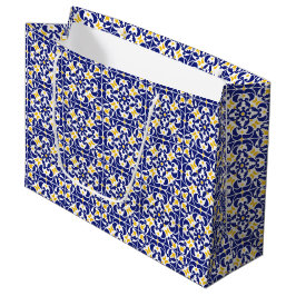 Bolsa De Regalo Grande Patrón azul y amarillo de mosaicos mediterráneos