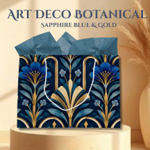 Patrón Botánico Art Déco. Azul Zafiro