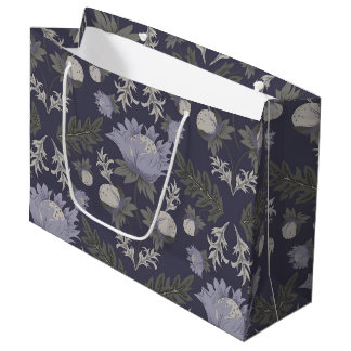 Bolsa De Regalo Grande Patrón botánico de color azul estilo vintage grand