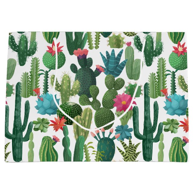 Bolsa De Regalo Grande Patrón Cacti Verde Verde azulado en Blogueo (Anverso)