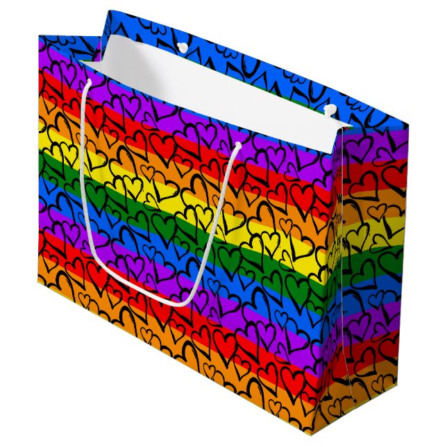 Bolsa De Regalo Grande Patrón cardíaco arco iris (Angulo Anverso)