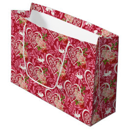 Bolsa De Regalo Grande Patrón cardíaco floral de El día de San Valentín v