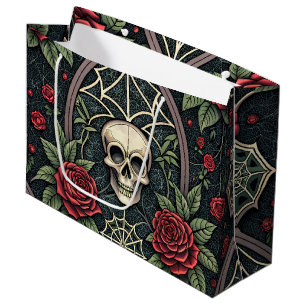 Bolsa De Regalo Grande Patrón Celestial Floral de Cráneo Gótico (3)