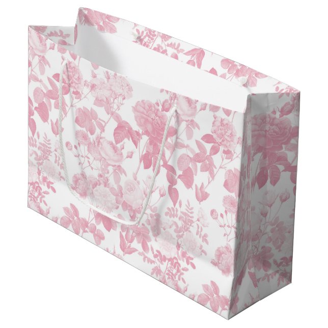 Bolsa De Regalo Grande Patrón Chinoiserie de Rosas Florales Blancas Rosa (Angulo Anverso)