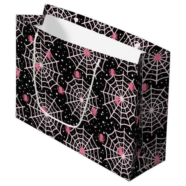 Bolsa De Regalo Grande Patrón Cobwebs y Spiders de Halloween (Angulo Anverso)