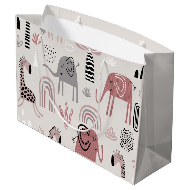 Bolsa De Regalo Grande patrón con elefantes lindos y gigantes (Angulo reverso)