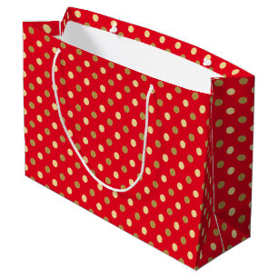 Bolsa De Regalo Grande Patrón continuo de lunares rojos y dorados
