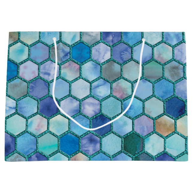 Bolsa De Regalo Grande Patrón de abeja azul Aqua (Anverso)