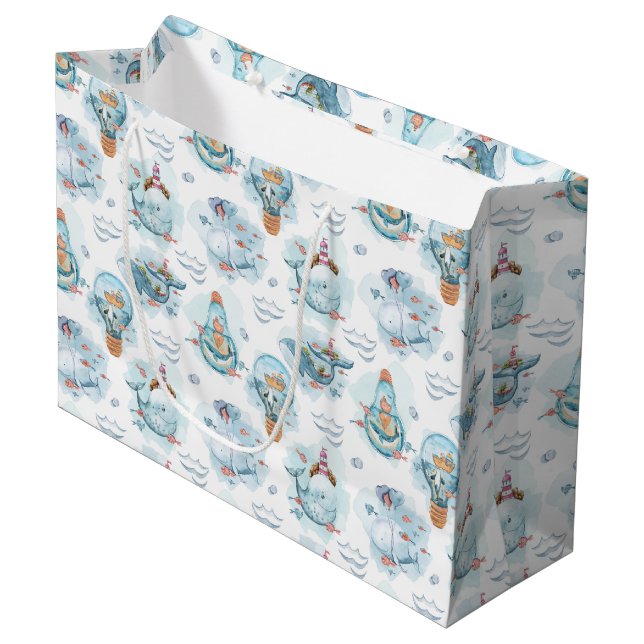 Bolsa De Regalo Grande Patrón de acuarela de ballenas náuticas (Angulo Anverso)