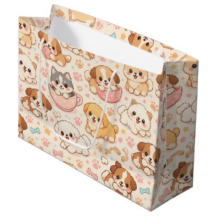 Bolsa De Regalo Grande Patrón de acuarela de corazones de cachorros lindo