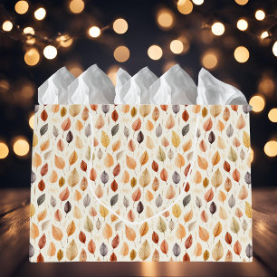 Bolsa De Regalo Grande Patrón de acuarela de hojas de otoño doradas marro