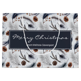 Bolsa De Regalo Grande Patrón de acuarela de tonos de pino y agujas de pi