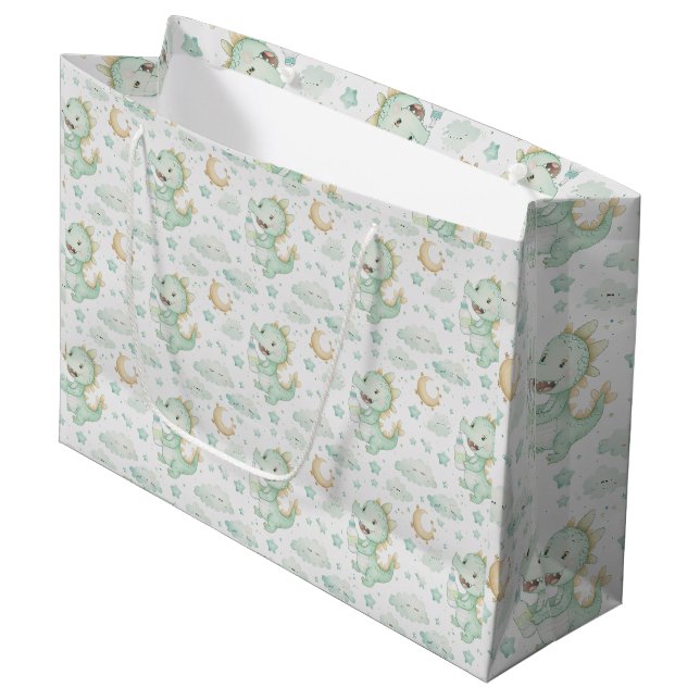 Bolsa De Regalo Grande Patrón de acuarela del Pastel de Bebé Dragón Verde (Angulo Anverso)
