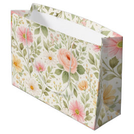 Bolsa De Regalo Grande Patrón de Acuarela Floral Suave