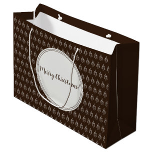 Bolsa De Regalo Grande Patrón de árbol de Navidad chocolate oscuro