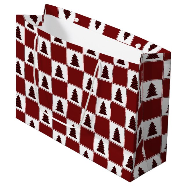 Bolsa De Regalo Grande Patrón de árbol de Navidad de búfalo rojo moderno (Angulo Anverso)