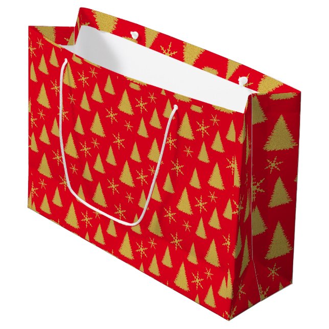 Bolsa De Regalo Grande Patrón de árbol de Navidad Glam Red and Gold (Angulo Anverso)