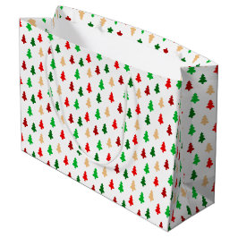 Bolsa De Regalo Grande Patrón de árbol de Navidad moderno - verde rojo y 