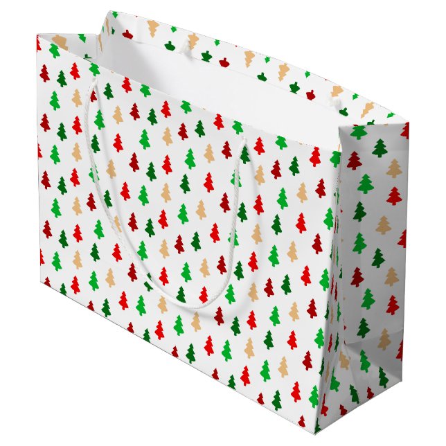 Bolsa De Regalo Grande Patrón de árbol de Navidad moderno - verde rojo y  (Angulo reverso)